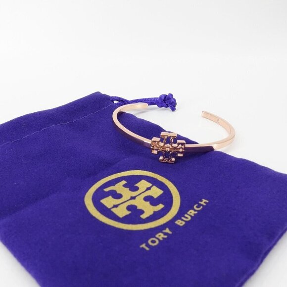 Tory Burch Britten Logo Cuff Bracelet Rose Gold OS - Picture 8 of 12